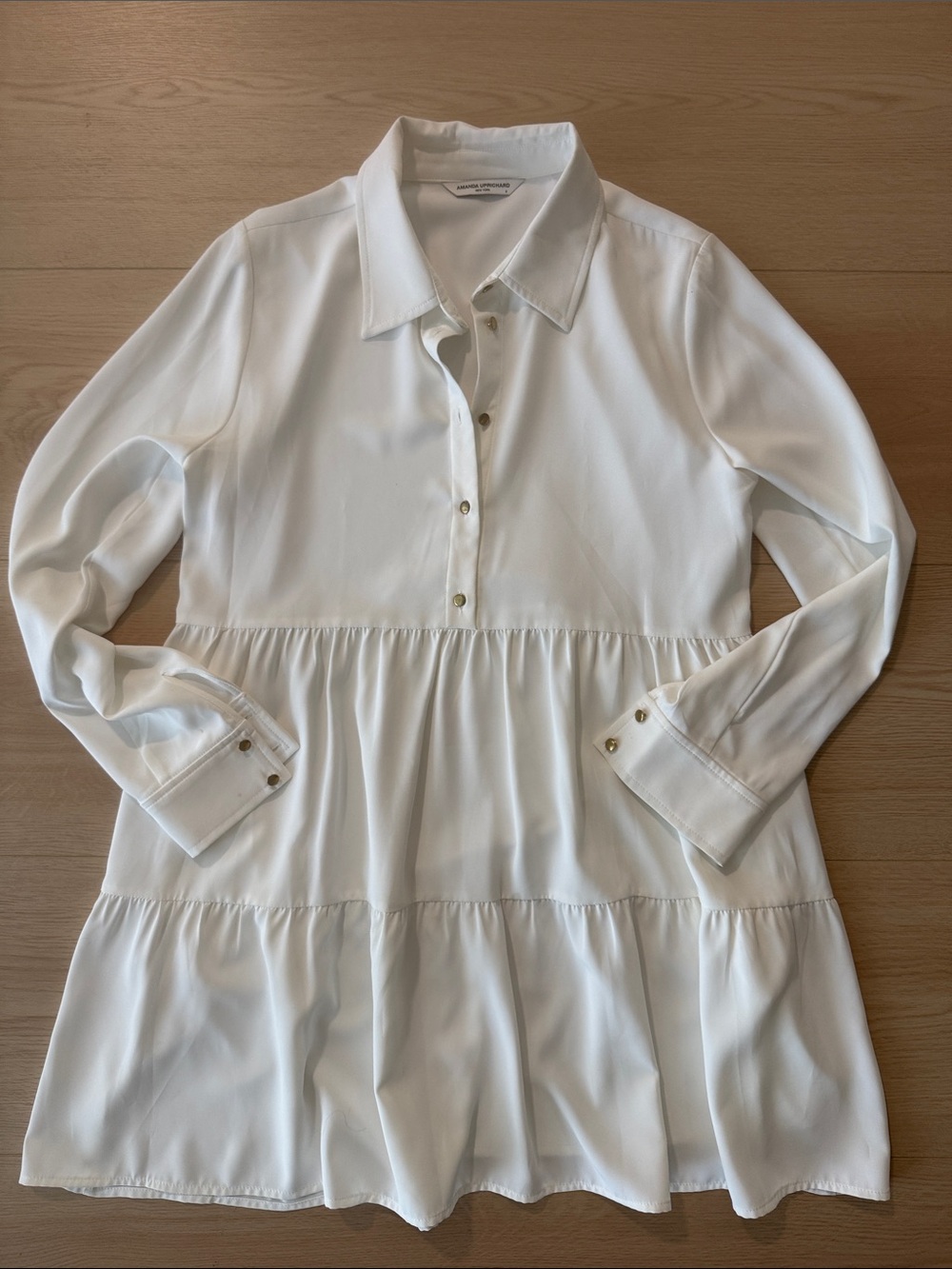 White Long-Sleeve Tiered Shirt Dress
